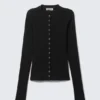Ribbed Long-Sleeved Cardigan – Black Ribbed Long-Sleeved Cardigan – Black