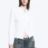 Ribbed Long-Sleeved Cardigan – White Ribbed Long-Sleeved Cardigan – White