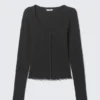 Ribbed Long-Sleeved Pyjama Cardigan – Black Ribbed Long-Sleeved Pyjama Cardigan – Black