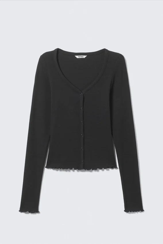 Ribbed Long-Sleeved Pyjama Cardigan – Black Ribbed Long-Sleeved Pyjama Cardigan – Black