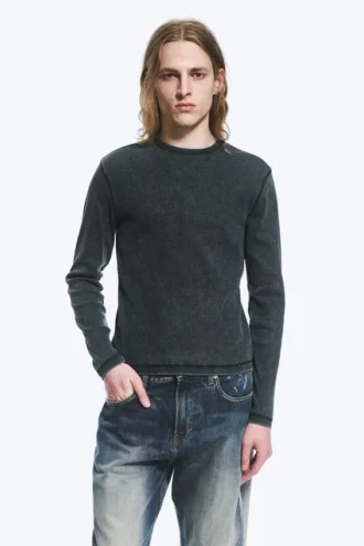 Ribbed Long-Sleeved T-Shirt – Dark Blue