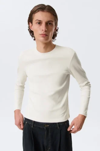 Ribbed Long-Sleeved T-Shirt – Dusty White