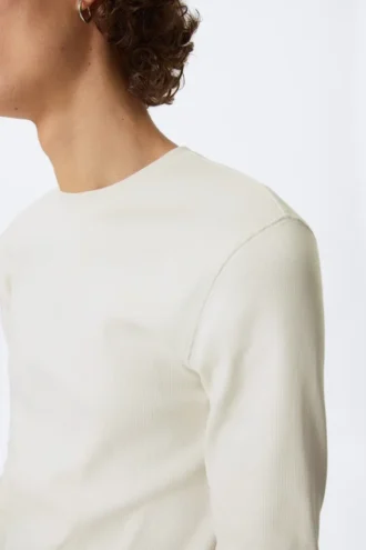 Ribbed Long-Sleeved T-Shirt – Dusty White