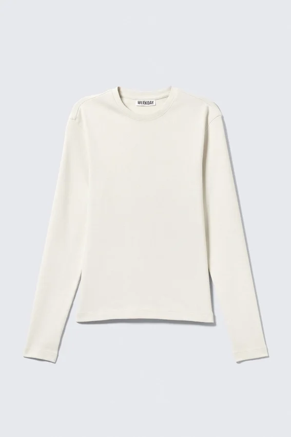Ribbed Long-Sleeved T-Shirt – Dusty White Ribbed Long-Sleeved T-Shirt – Dusty White