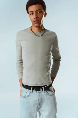Ribbed Long-Sleeved T-Shirt – Grey