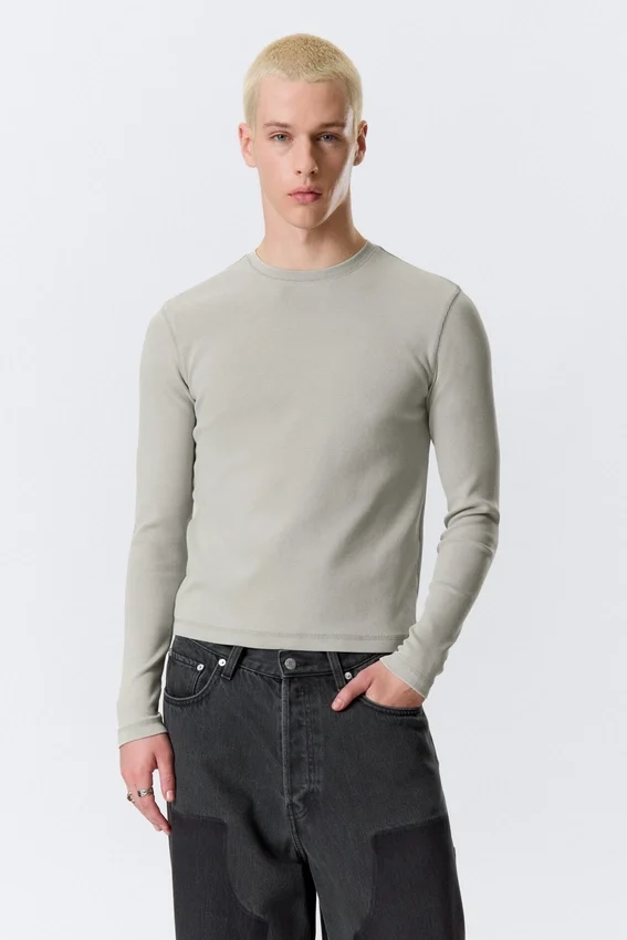 Ribbed Long-Sleeved T-Shirt – Grey Ribbed Long-Sleeved T-Shirt – Grey