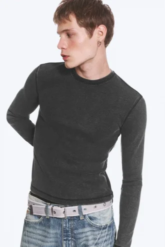 Ribbed Long-Sleeved T-Shirt – Washed Black