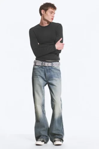 Ribbed Long-Sleeved T-Shirt – Washed Black