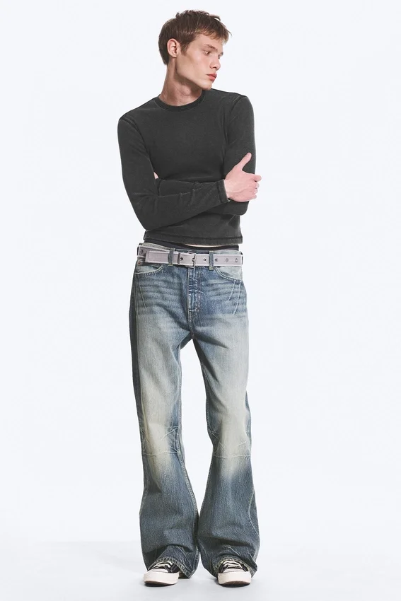 Ribbed Long-Sleeved T-Shirt – Washed Black Ribbed Long-Sleeved T-Shirt – Washed Black