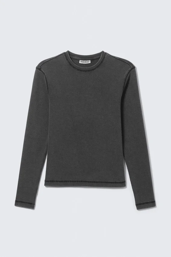 Ribbed Long-Sleeved T-Shirt – Washed Black Ribbed Long-Sleeved T-Shirt – Washed Black