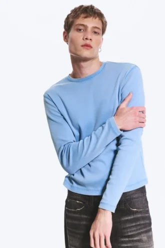 Ribbed Long-Sleeved T-Shirt – Washed Blue