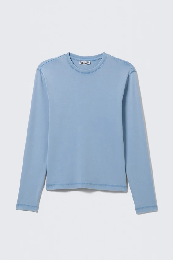 Ribbed Long-Sleeved T-Shirt – Washed Blue Ribbed Long-Sleeved T-Shirt – Washed Blue