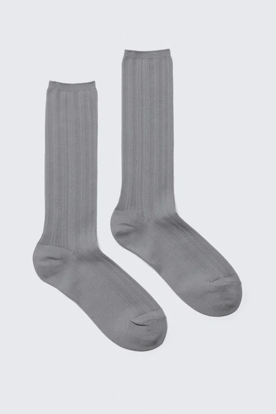 Ribbed Mid-High Socks – Grey Ribbed Mid-High Socks – Grey