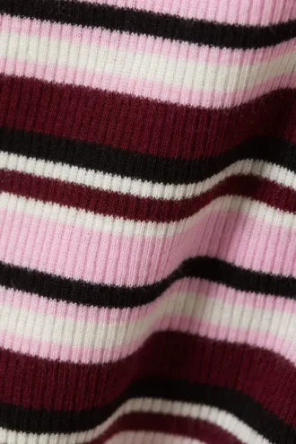 Ribbed Mini Henley Top – Dark Red & Pink Stripe