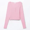 Ribbed Mini Henley Top – Pink