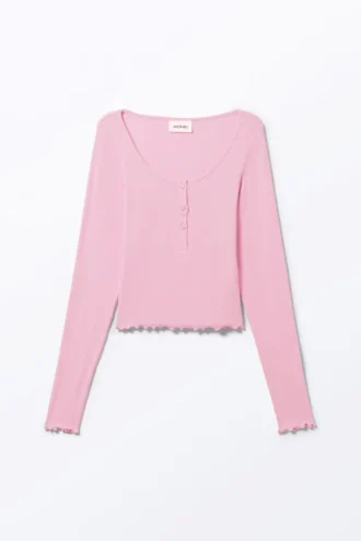 Ribbed Mini Henley Top – Pink