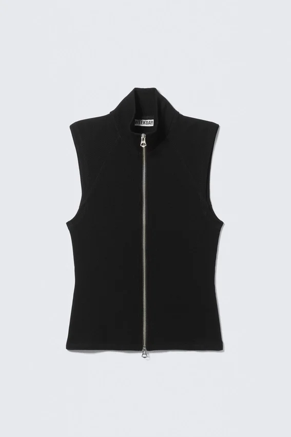 Ribbed Mock Neck Zip Top – Black Ribbed Mock Neck Zip Top – Black