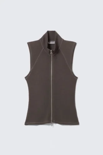 Ribbed Mock Neck Zip Top – Dark Grey