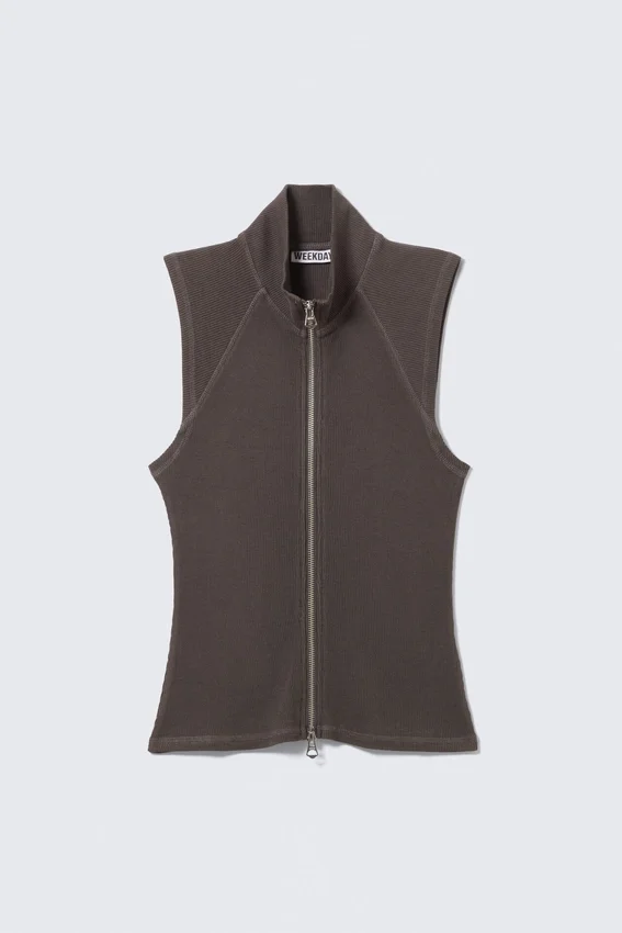 Ribbed Mock Neck Zip Top – Dark Grey Ribbed Mock Neck Zip Top – Dark Grey