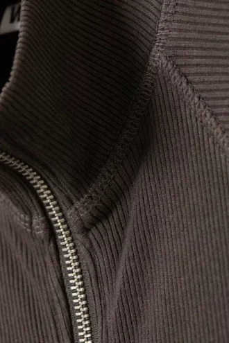 Ribbed Mock Neck Zip Top – Dark Grey