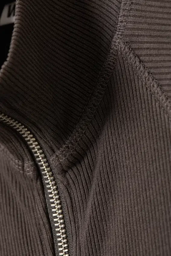 Ribbed Mock Neck Zip Top – Dark Grey Ribbed Mock Neck Zip Top – Dark Grey