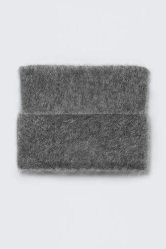 Ribbed Mohair Blend Beanie – Dark Grey Melange