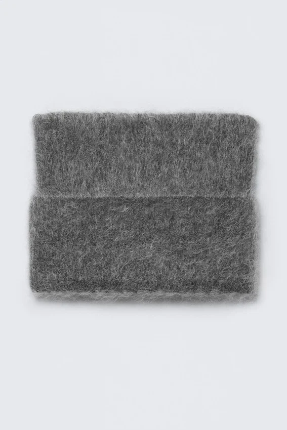Ribbed Mohair Blend Beanie – Dark Grey Melange Ribbed Mohair Blend Beanie – Dark Grey Melange