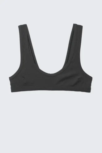 Ribbed Scoop Neck Bikini Top – Dark Grey