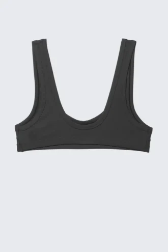 Ribbed Scoop Neck Bikini Top – Dark Grey