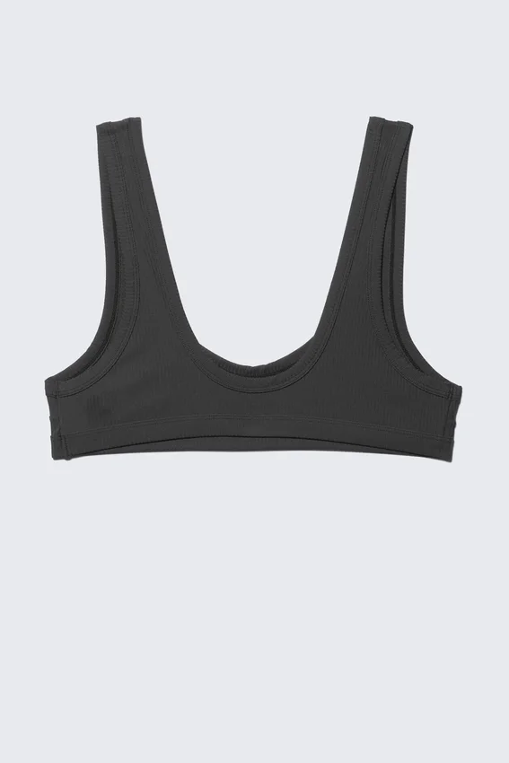 Ribbed Scoop Neck Bikini Top – Dark Grey Ribbed Scoop Neck Bikini Top – Dark Grey