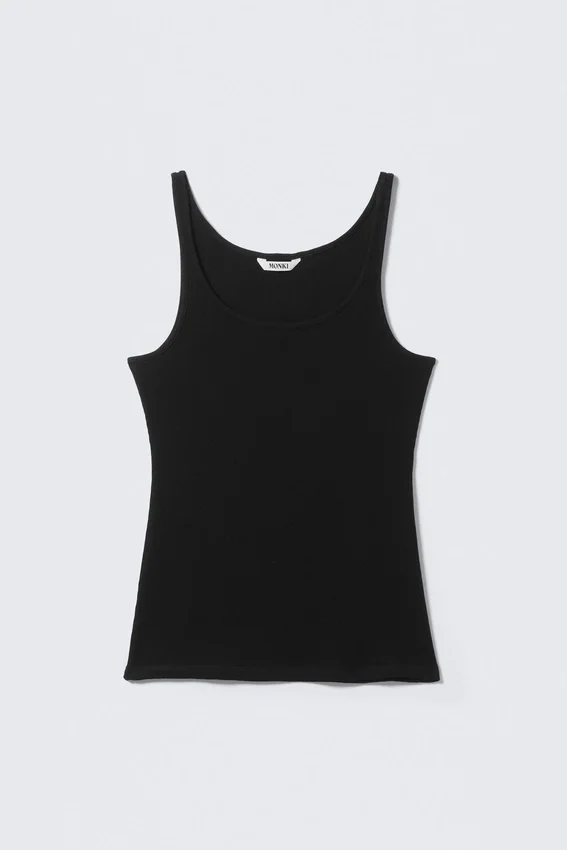 Ribbed Scoop Neck Tank Top – Black Ribbed Scoop Neck Tank Top – Black