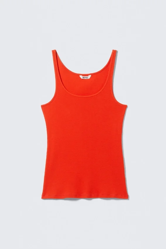 Ribbed Scoop Neck Tank Top – Bright Red Ribbed Scoop Neck Tank Top – Bright Red