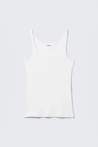 Ribbed Scoop Neck Tank Top – White