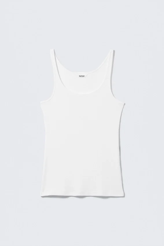 Ribbed Scoop Neck Tank Top – White Ribbed Scoop Neck Tank Top – White