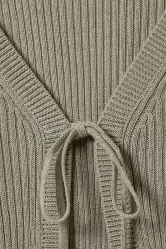 Ribbed Tie-Front Cardigan – Khaki Green