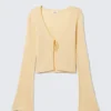Ribbed Tie-Front Cardigan – Light Yellow Ribbed Tie-Front Cardigan – Light Yellow