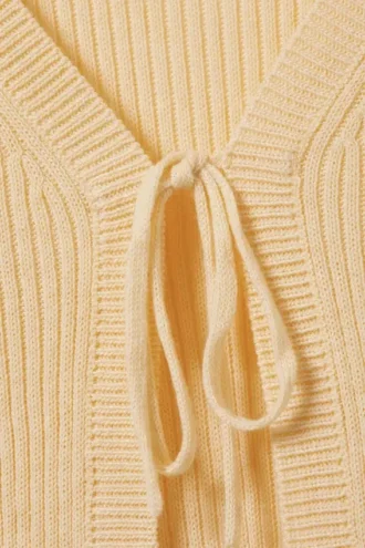 Ribbed Tie-Front Cardigan – Light Yellow