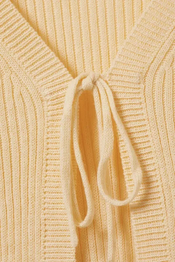 Ribbed Tie-Front Cardigan – Light Yellow Ribbed Tie-Front Cardigan – Light Yellow