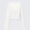 Ribbed Tie-Front Cardigan – White Ribbed Tie-Front Cardigan – White