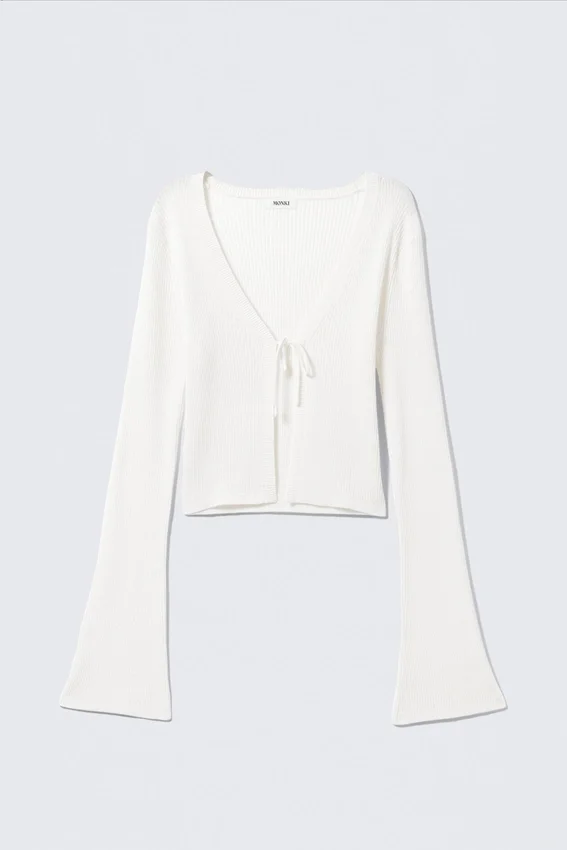 Ribbed Tie-Front Cardigan – White Ribbed Tie-Front Cardigan – White