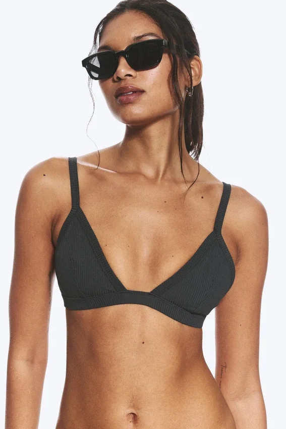 Ribbed V-Neck Bikini Top – Dark Grey Ribbed V-Neck Bikini Top – Dark Grey