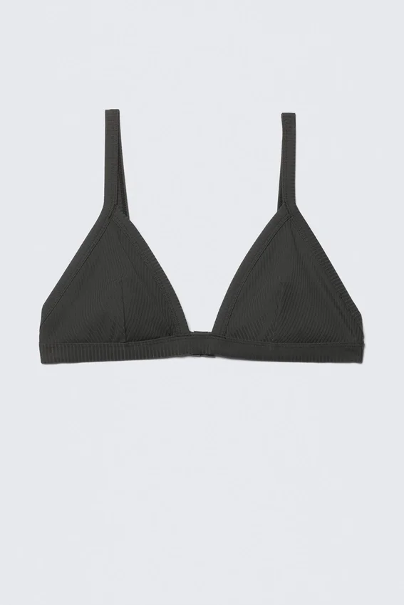 Ribbed V-Neck Bikini Top – Dark Grey Ribbed V-Neck Bikini Top – Dark Grey