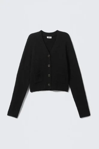 Ribbed V-Neck Cardigan – Black