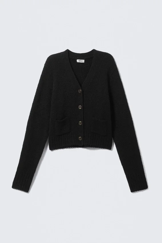 Ribbed V-Neck Cardigan – Black Ribbed V-Neck Cardigan – Black