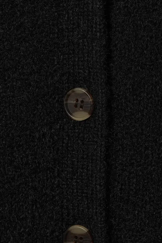 Ribbed V-Neck Cardigan – Black Ribbed V-Neck Cardigan – Black