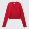 Ribbed V-Neck Cardigan – Bright Red Ribbed V-Neck Cardigan – Bright Red