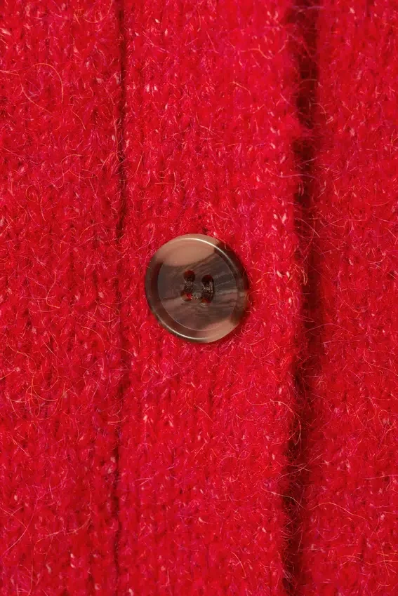 Ribbed V-Neck Cardigan – Bright Red Ribbed V-Neck Cardigan – Bright Red