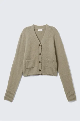 Ribbed V-Neck Cardigan – Dusty Mole