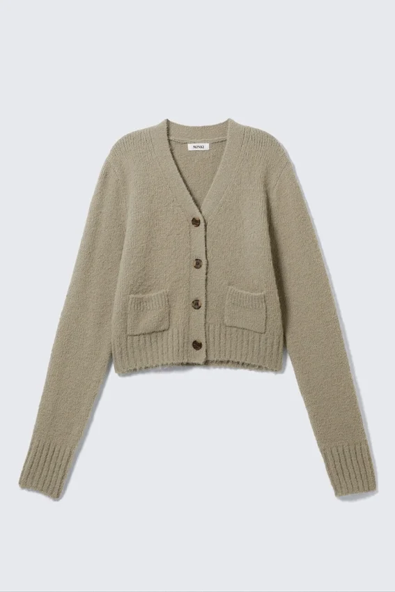 Ribbed V-Neck Cardigan – Dusty Mole Ribbed V-Neck Cardigan – Dusty Mole