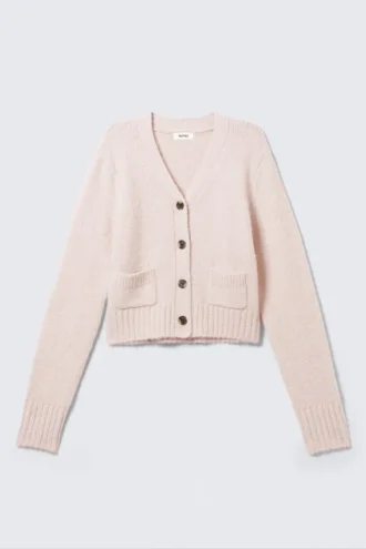 Ribbed V-Neck Cardigan – Light Dusty Pink Ribbed V-Neck Cardigan – Light Dusty Pink